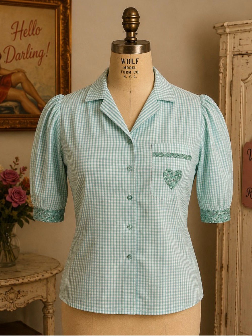 *Wallmann - vintage 80’s- cotton Green Checkered Shirt- cottagecore plus size